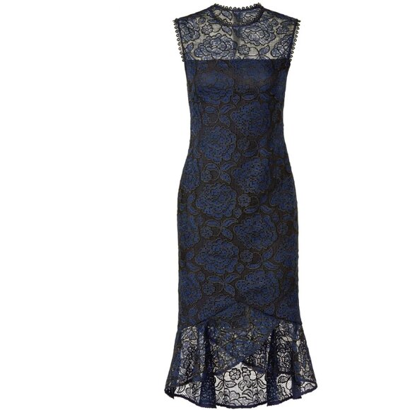 Shoshanna Blue & Black Lace Sheath Dress - Size 4 - Picture 4 of 13